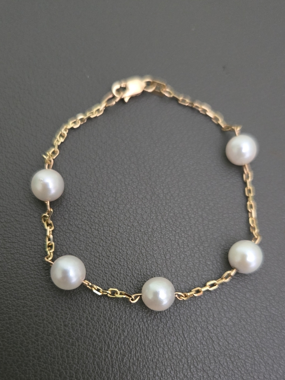 14K Gold Pearl Station Bracelet - White Pearls - Picture 2 of 9